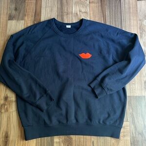 Clare V. Lips Sweatshirt Pullover Navy Blue Size XL EUC
